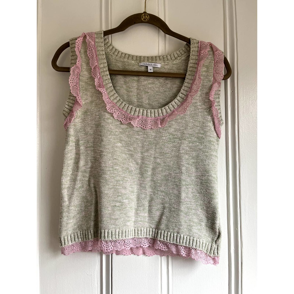 Olivia Rubin Knit Tank Crop Pink Lace Medium